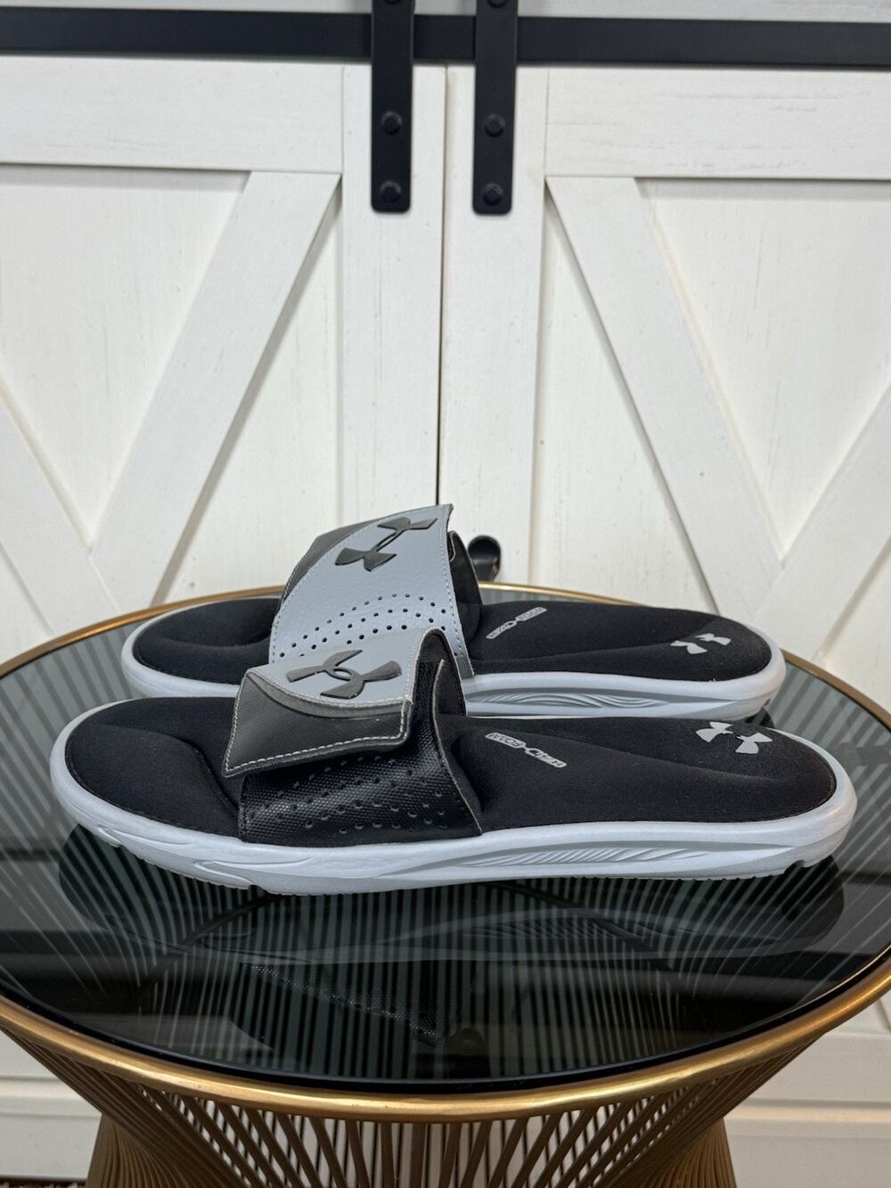 Under Armour Ignite VI Men’s Slide Sandals Size 8 Black Steel 4D Memory Foam